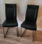 T.K. 2 EETKAMERSTOELEN ZWART LEER, Huis en Inrichting, Stoelen, Ophalen, Twee, Zwart, Leer