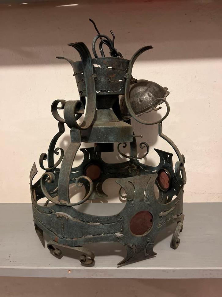 Antieke Smeedijzeren Kroonluchter, Huis en Inrichting, Lampen | Hanglampen, Gebruikt, Minder dan 50 cm, Metaal, Ophalen