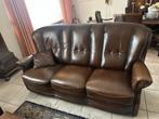 Lederen Driepersoonsbank in Klassieke Stijl fauteuil, Ophalen, Gebruikt, Driepersoons, Rechte bank
