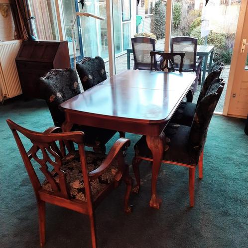 Klassieke, prachtig beklede eetkamerset MOET NU WEG, Huis en Inrichting, Complete eetkamers, Gebruikt, 4 tot 6 stoelen, Ophalen
