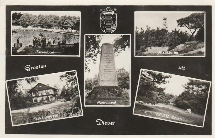 DIEVER  Zwembad Berkenheuvel Monument Toren Kamp Groeten, Verzamelen, Ansichtkaarten | Nederland, Gelopen, Drenthe, 1940 tot 1960