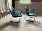 2 Vintage Mat Chroom Gispen 414 Jaren '50 Fauteuils Blauw, Ophalen, Gispen Culemborg, 75 tot 100 cm, Zo goed als nieuw