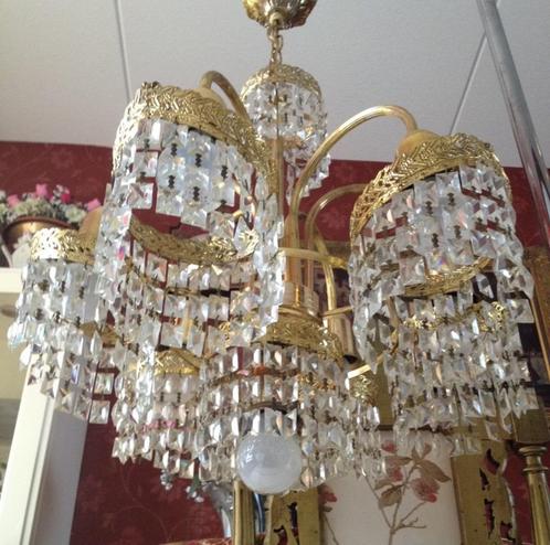 Kristallen kroonluchter / hanglamp koper klassiek goud, Huis en Inrichting, Lampen | Kroonluchters, Ophalen of Verzenden