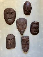 Vintage set Afrikaanse houten maskers boho set/6, Ophalen of Verzenden