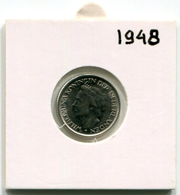 25 cent 1948  Wilhelmina, Postzegels en Munten, Munten | Nederland, Losse munt, 25 cent, Koningin Wilhelmina, Ophalen of Verzenden