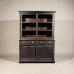 Buffetkast zwart teakhout – Landelijke vitrinekast met schui, 200 cm of meer, 150 tot 200 cm, Teakhout, Landelijk Industrieel Vintage modern