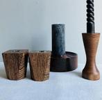 Vintage houten kandelaars Scandinavische? div vormen MCM, Gebruikt, Bruin, Ophalen of Verzenden, Minder dan 25 cm