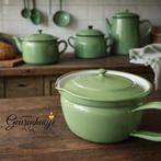 Oud emaille zeldzaam Jacoba pannetje resedagroen, Ophalen of Verzenden