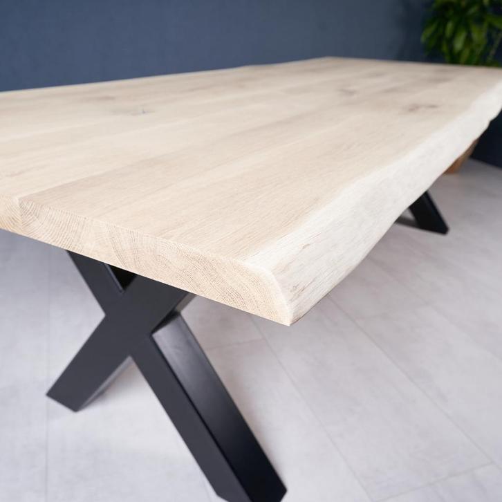 eikentafel 220 x 100 boomstamkanten, keukentafel, eettafel, Huis en Inrichting, Tafels | Eettafels, Nieuw, 100 tot 150 cm, 200 cm of meer