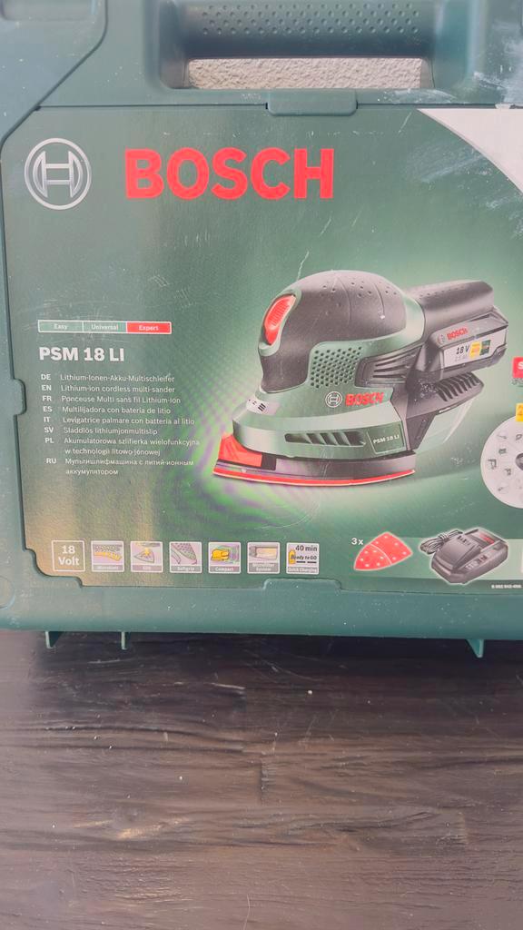 Bosch PSM 18 LI Accu Schuurmachine, Doe-het-zelf en Verbouw, Gereedschap | Schuurmachines, Gebruikt, Vlakschuurmachine, Minder dan 600 watt