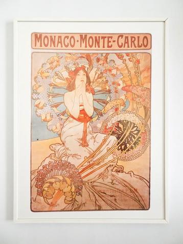 Vintage Art Nouveau Mucha poster print lijst jugendstil wit beschikbaar voor biedingen