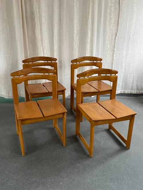 Mid-century Modern eetkamerstoelen 4x, Huis en Inrichting, Stoelen, Gebruikt, Vier, Hout, Bruin, Ophalen