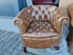 Chesterfield kuip fauteuil nieuw cigar brown leer + BEZORGD