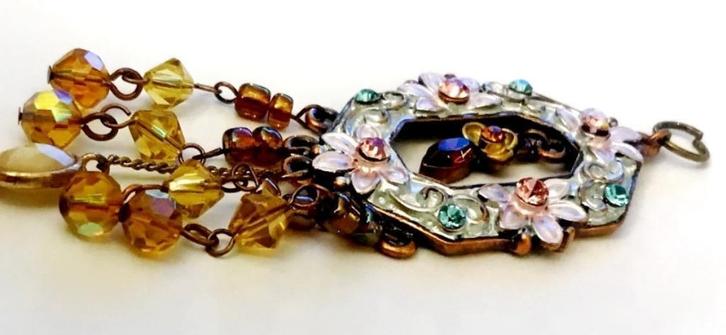 Prachtige koperen hanger facet geslepen Aurora Borealis, Sieraden, Tassen en Uiterlijk, Kettinghangers, Zo goed als nieuw, Verzenden