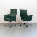 8 Montis Chaplin (eetkamer) stoelen groen leder - rvs wiel, Ophalen of Verzenden, Zo goed als nieuw