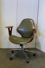 Bureaustoel retrostyle hout met groen kunstleer, Ophalen, Gebruikt, Onbekend, tweedehands artikel, Bureaustoel