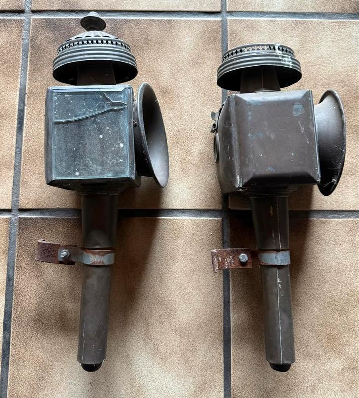 Antieke koets lampen koetslampen koper lantaarn, Antiek en Kunst, Curiosa en Brocante, Ophalen of Verzenden