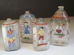 4x antiek ca 1800 BOHEEMS glas flakon zakfles beschilderd, Ophalen