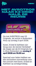 3x Zitplaatsen K3 Originals 15.00u op 05-04-2026 in Ahoy, Drie personen of meer, April