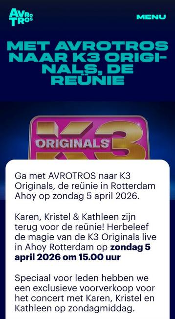3x Zitplaatsen K3 Originals 15.00u op 05-04-2026 in Ahoy beschikbaar voor biedingen