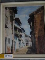 STRAATJE IN DE ZON * OLIEVERF OP LINNEN * In Lijst *, Antiek en Kunst, Kunst | Schilderijen | Klassiek, Ophalen of Verzenden