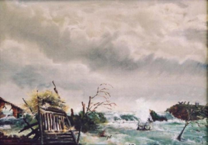 Schilderij van de watersnood ramp in februari  1953, Antiek en Kunst, Kunst | Schilderijen | Klassiek, Ophalen of Verzenden