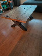 Massief Eiken Salontafel Wagon planken X-Poot, Ophalen, 100 tot 150 cm, 50 tot 100 cm, Zo goed als nieuw