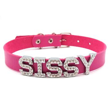 Roze sissy choker met strass stenen heren mannen halsband beschikbaar voor biedingen