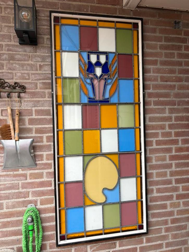 Glas in lood-raam,ca 69,5x 164, Antiek en Kunst, Antiek | Woonaccessoires, Ophalen