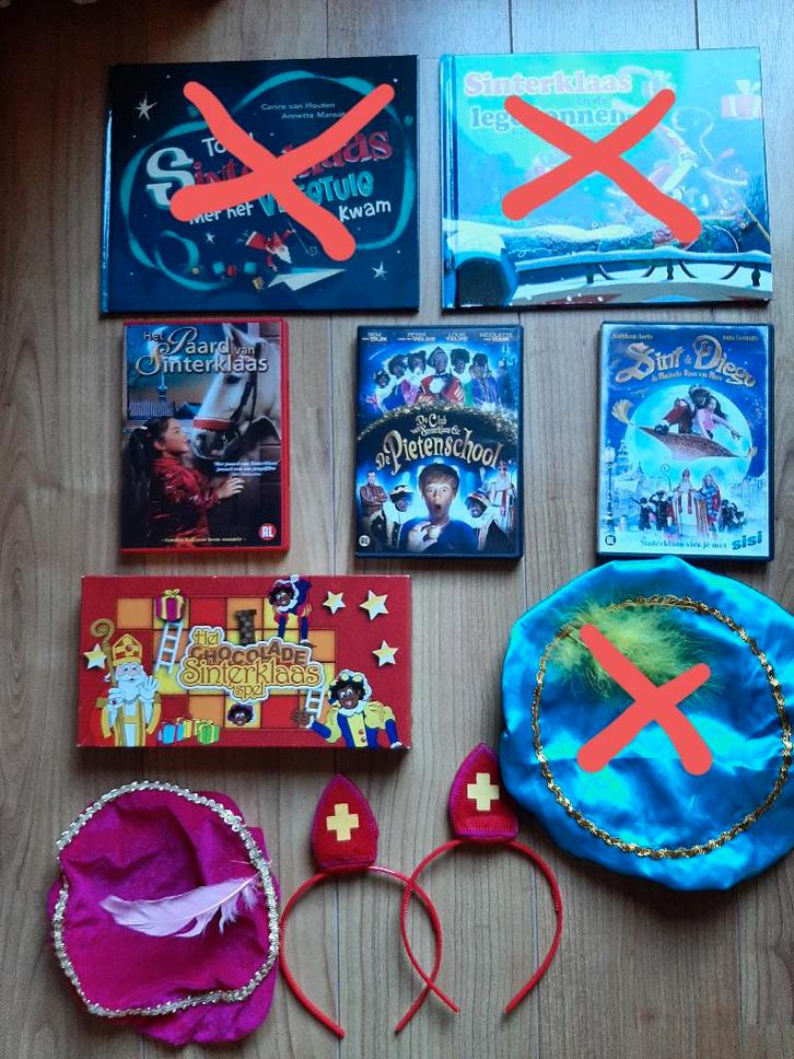 Sinterklaas dvd's, spel, pietenpet en diademen, Diversen, Sinterklaas, Gebruikt, Ophalen of Verzenden