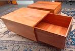 2 kersenhouten salontafels met ruime lades en zwenkwielen., 50 tot 100 cm, Minder dan 50 cm, Gebruikt, Rechthoekig