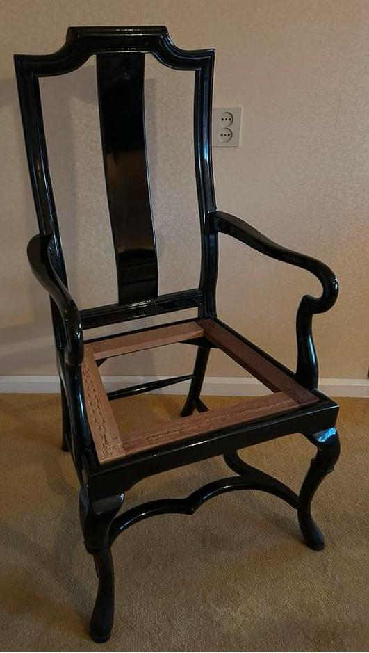 Brocante Stoel hout hooglans zwart “Queen Anne Style”, Huis en Inrichting, Stoelen, Zo goed als nieuw, Eén, Hout, Zwart, Ophalen