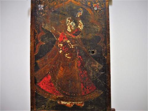 1 Antiek luikje / deurtje beschilderd met danseres met vogel, Antiek en Kunst, Kunst | Overige Kunst, Ophalen of Verzenden