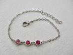 Zilverkleur armbandje 18 - 21 cm ovale schakels + steentjes, Verzenden, Zo goed als nieuw, Zilver, Overige materialen
