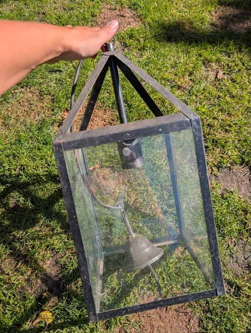 Vintage Buitenlamp met Glas, Huis en Inrichting, Lampen | Wandlampen, Gebruikt, Glas, Metaal, Ophalen