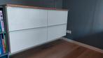 Wit meubel met bamboe werkblad 4 laden,  122x49x60 cm, Ophalen, Zo goed als nieuw, Minder dan 100 cm, Wastafelkast