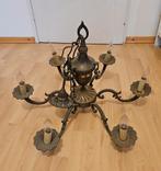 Oude Kroonluchter - 6 Arms met Lampjes, Huis en Inrichting, Lampen | Kroonluchters, Ophalen, Gebruikt, Metaal, Vintage