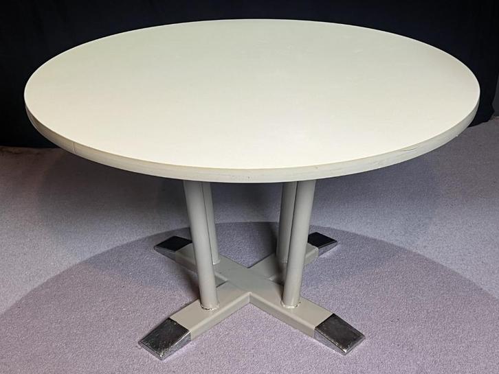 vintage gispen tenentafel - rond  120 cm creme/grijs rvs, Huis en Inrichting, Tafels | Statafels, Gebruikt, Ophalen