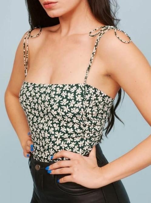 Groene Reformation top met bloemetjes - maat 4/XS, Kleding | Dames, Tops, Zo goed als nieuw, Maat 34 (XS) of kleiner, Groen, Zonder mouw