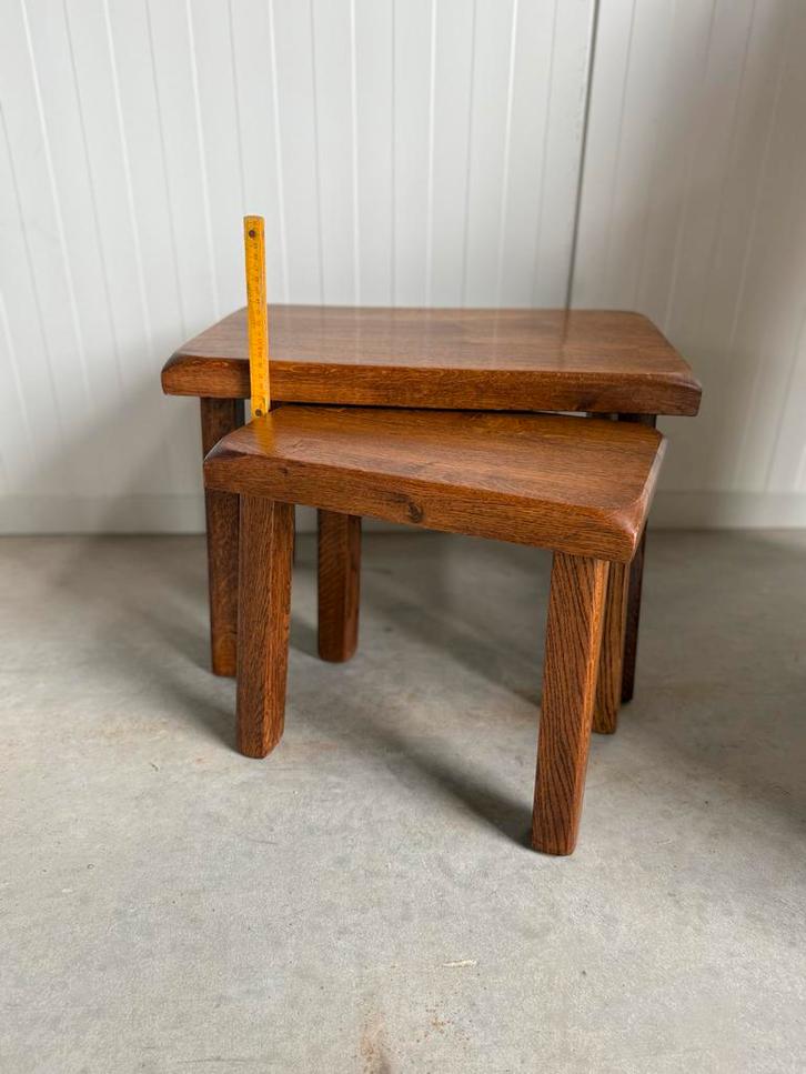 2 Eikenhouten Bijzettafeltjes - Perfecte Staat!, Huis en Inrichting, Stoelen, Zo goed als nieuw, Twee, Hout, Bruin, Ophalen