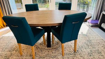 4 Prachtige degelijke stoelen blauw/petrol (+ beige hoezen) beschikbaar voor biedingen