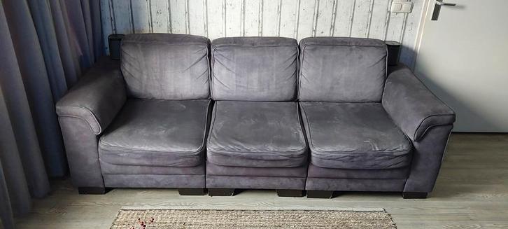 3-zitsbank met hockers, Huis en Inrichting, Banken | Bankstellen, Gebruikt, Rechte bank, Driepersoons, 200 tot 250 cm, 75 tot 100 cm