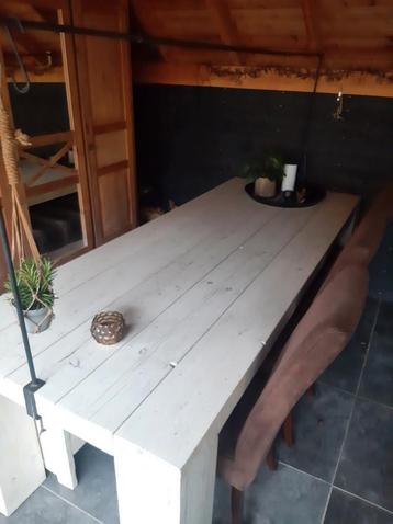 Steigerhouten Tafel met Klepbank & Stoelen beschikbaar voor biedingen
