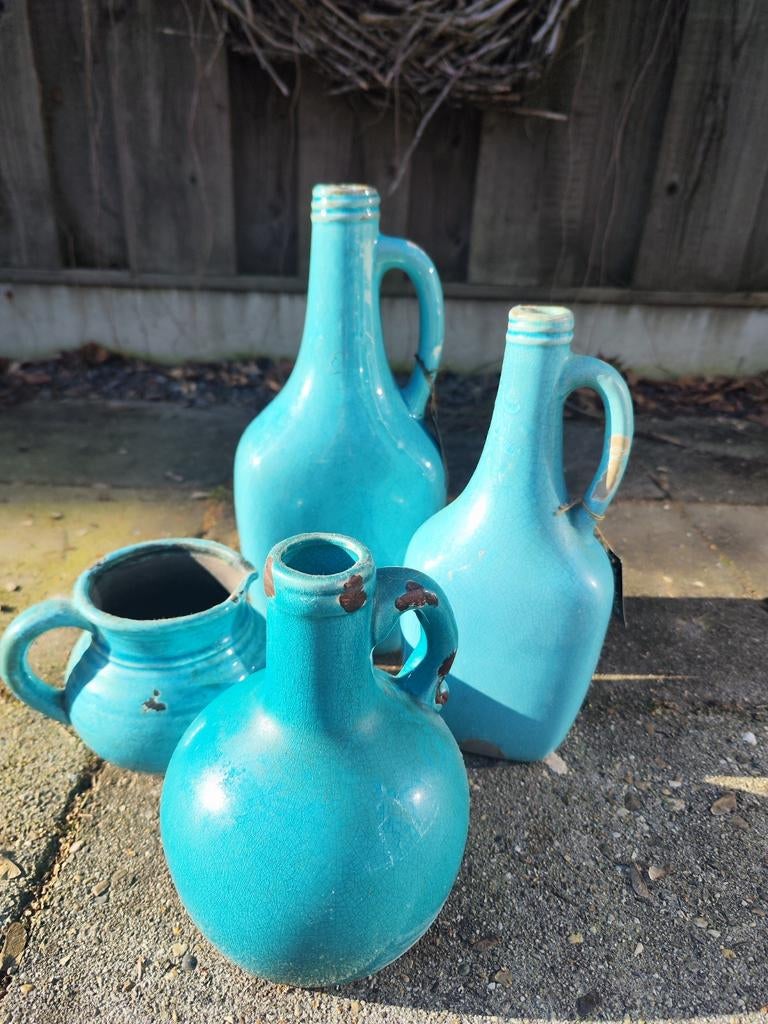 Set van 4 Brynxz aardewerk turquoise, Ophalen, Overige kleuren, Aardewerk of Porselein, Zo goed als nieuw