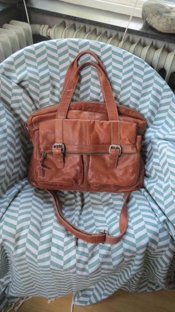Spikes & Sparrow, leren tas, veel vakken, cognac, school beschikbaar voor biedingen