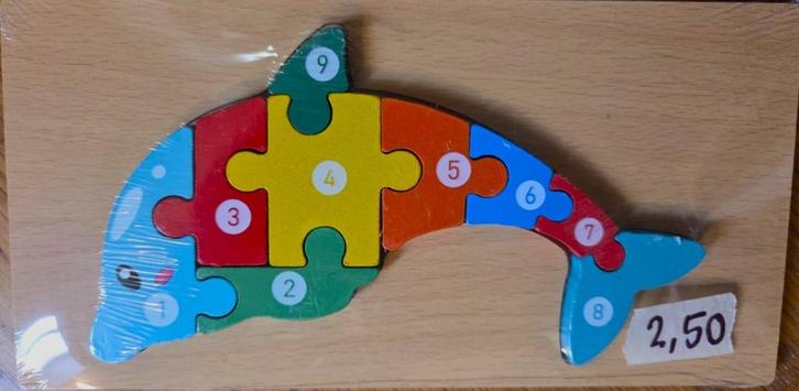 PUZZELTJE - CIJFERS - DINO - KONIJN - BEER - DOLFIJN, Kinderen en Baby's, Speelgoed | Kinderpuzzels, Nieuw, 4 tot 6 jaar, 10 tot 50 stukjes