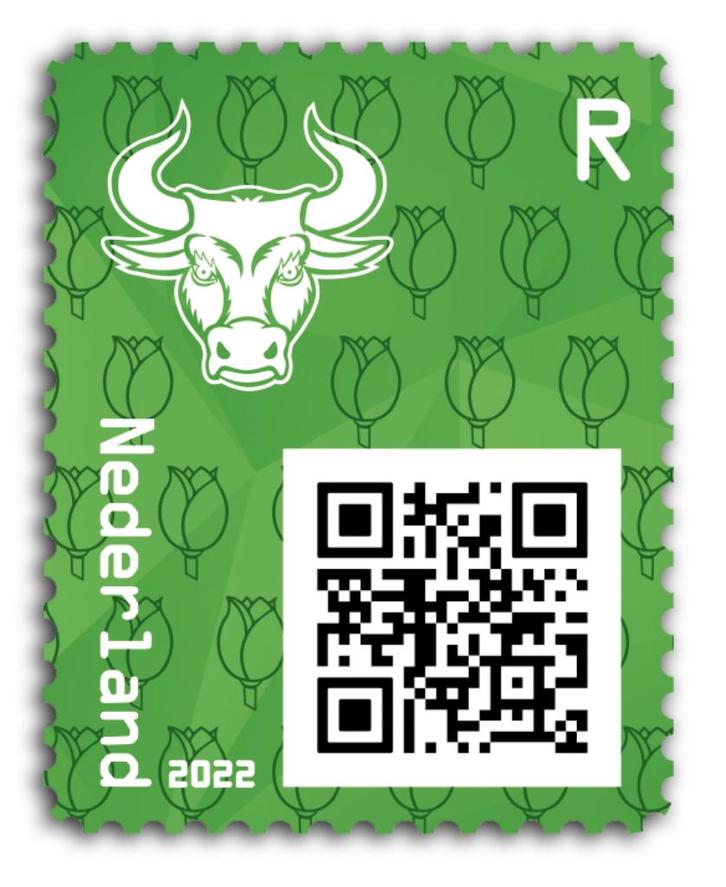 NL crypto zegel 1 - Stier - groen met NFT, Postzegels en Munten, Postzegels | Nederland, Postfris, Na 1940, Ophalen