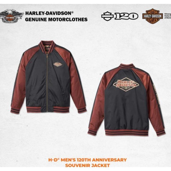 HARLEY 120TH ANNIVERSARY SOUVENIR BOMBER JACKET. NW, XL, Motoren, Kleding | Motorkleding, Jas | textiel, Nieuw met kaartje, Ophalen of Verzenden