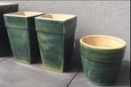 Vintage unieke jaren ‘60 terracotta groen glazuur bloempot, 25 tot 40 cm, Gebruikt, Binnen, Ophalen of Verzenden