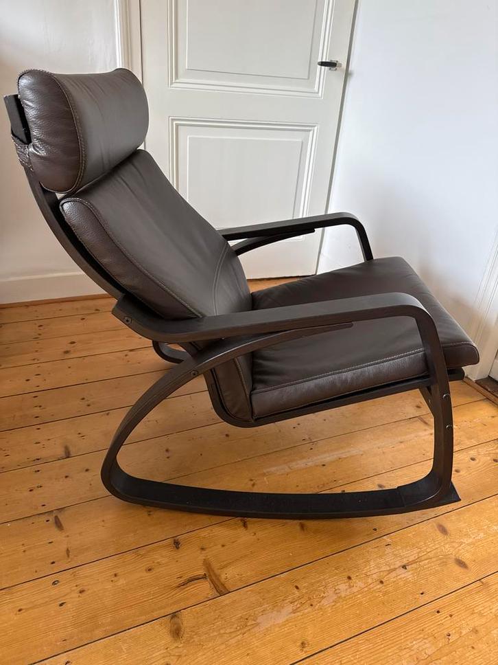 Lederen Schommelstoel - Stijlvol en Comfortabel, Huis en Inrichting, Fauteuils, Zo goed als nieuw, Hout, 50 tot 75 cm, 75 tot 100 cm